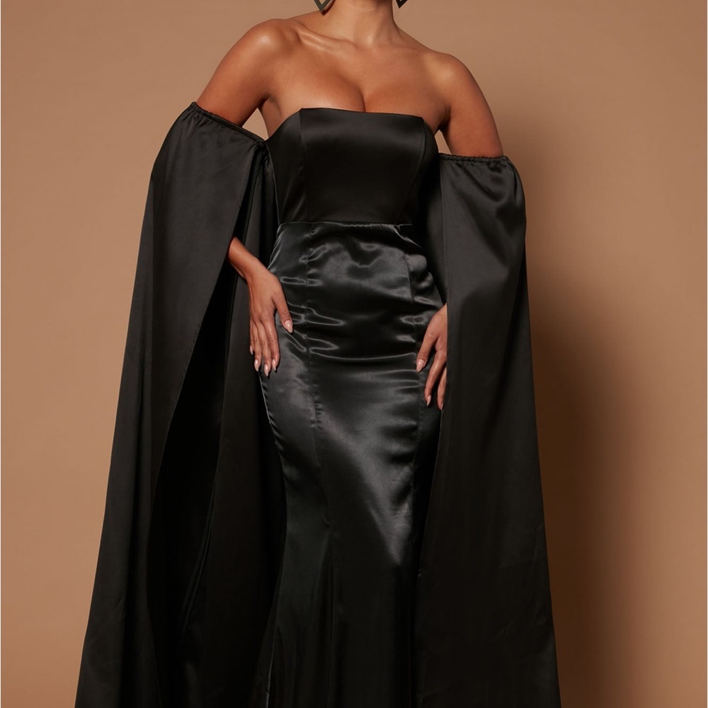 **Stunning Black Satin Gown - Size Small (Brand New with Tags)**